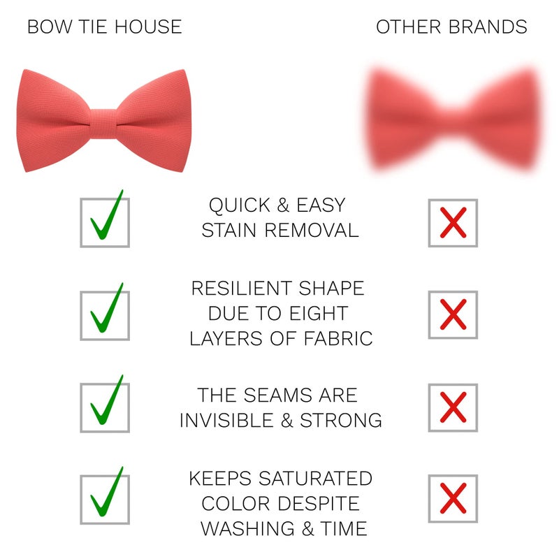 Bow Tie House Coral Red Mens Bow Tie for Men Bow Ties Gabardine Material for Adults Big Bowtie Formal Pre-Tied Fabric Clip on Shape in Solid Handmade Colors for Prom & Wedding (Large, Coral) - Image 3